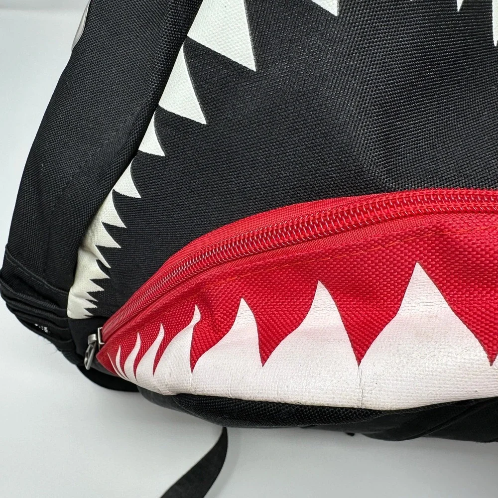Shark Mouth Backpack Teeth Print Black Red USB Charging Laptop Bag